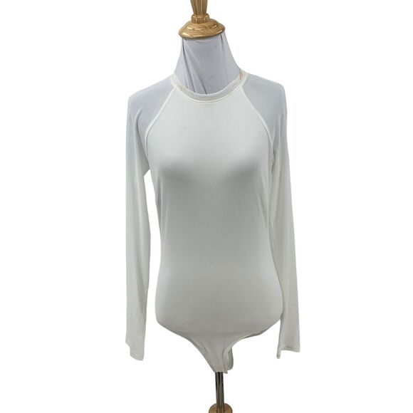 Dream Bandits Bodysuit Womens S Small White Raglan Mesh Sleeves Snap Button - Picture 1 of 16